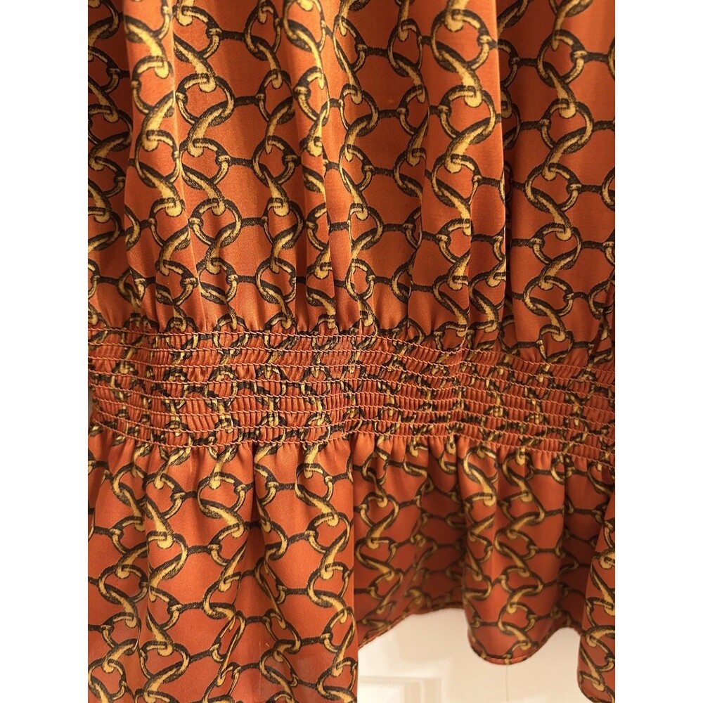 Michael Kors Women’s Blouse Top Rust Gold Chain Link 1X Boho 2.0 Peasant - Picture 4 of 5